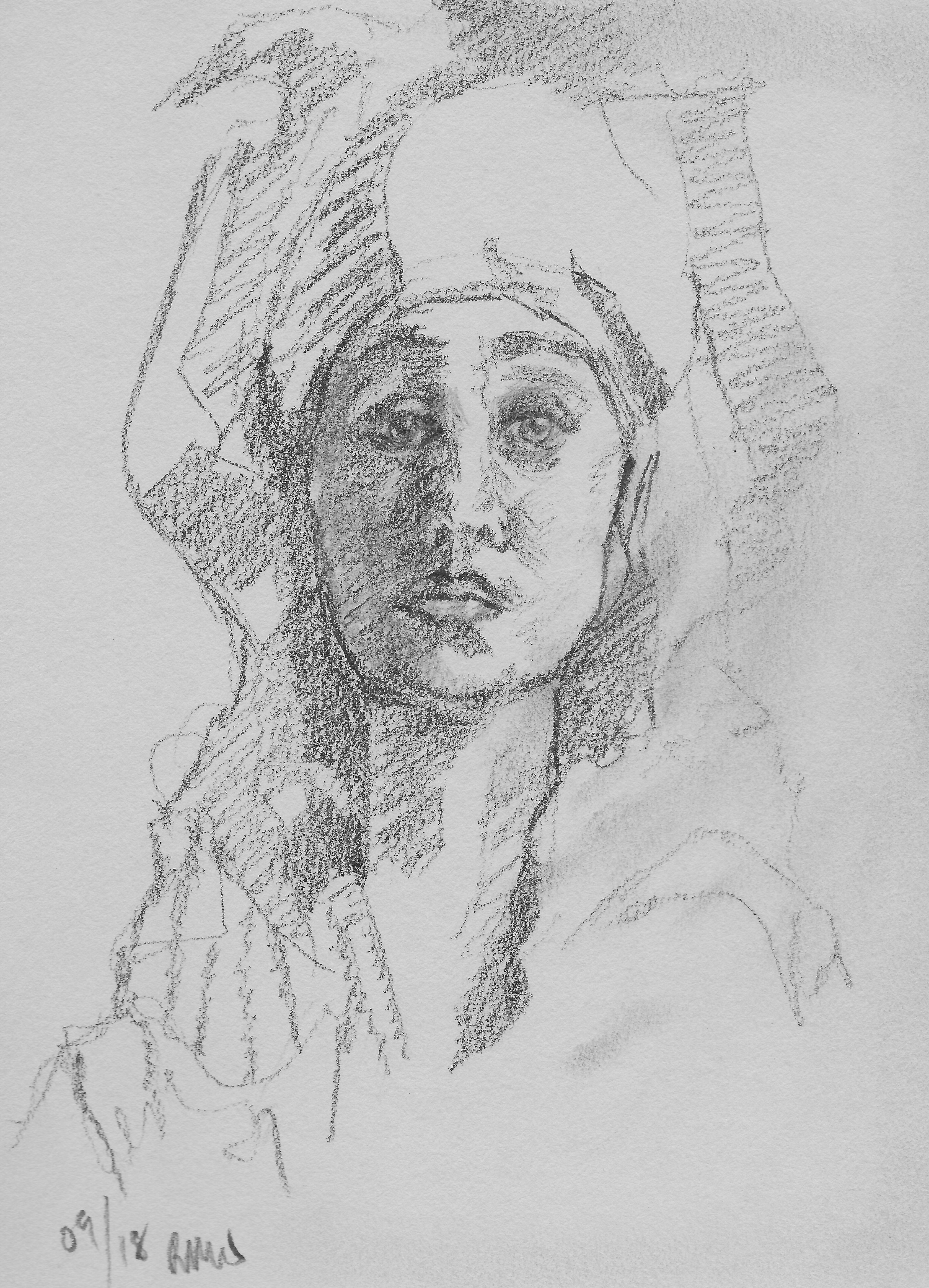 Graphite sketch, after Teresa Oaxaca